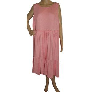 Adorne Woman 1X Coral Orange & White Striped Sleeveless Tiered Summer Dress